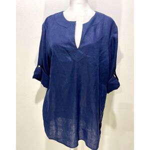 Lauren Ralph Lauren linen shirt resort wear coastal navy blue women's L New